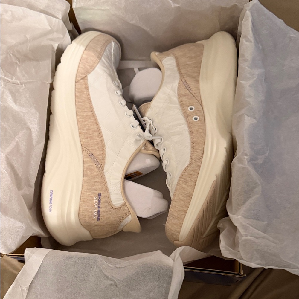 Skechers Women's Cream and White Sneakers